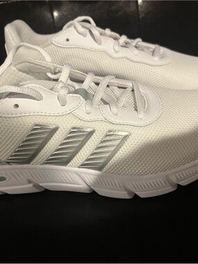 adidas White Sneakers with Silver Stripes